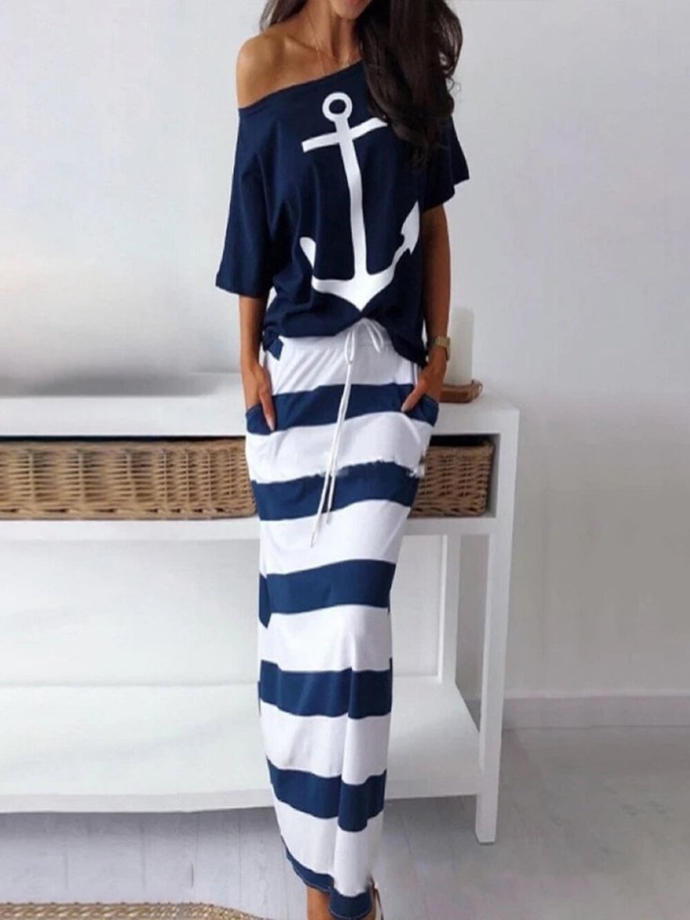 Sailor Casual Sexy Boho Slim Long Maxi Dress Summer Sundress Party